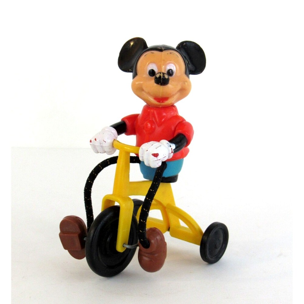 Vintage 1977 Mickey Mouse on Tricycle Walt Disney Productions Made in Hong Kong